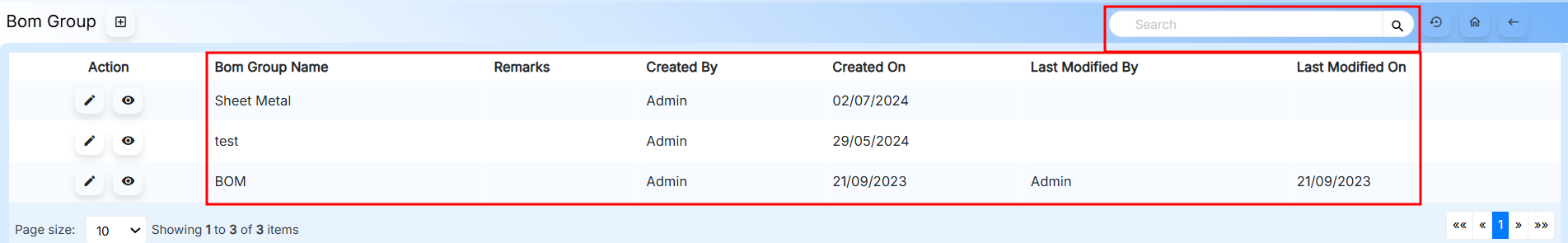 BOM GROUP VIEW OR SEARCH