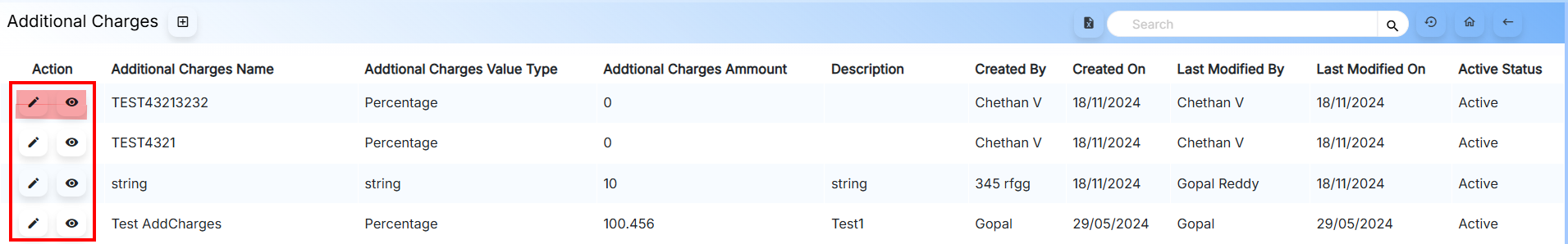 Additional Charges Actions
