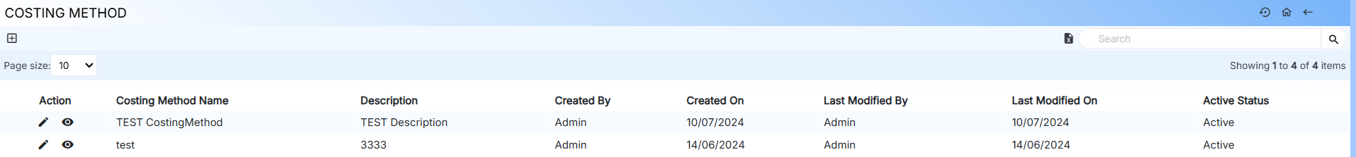 Costing Method Listing