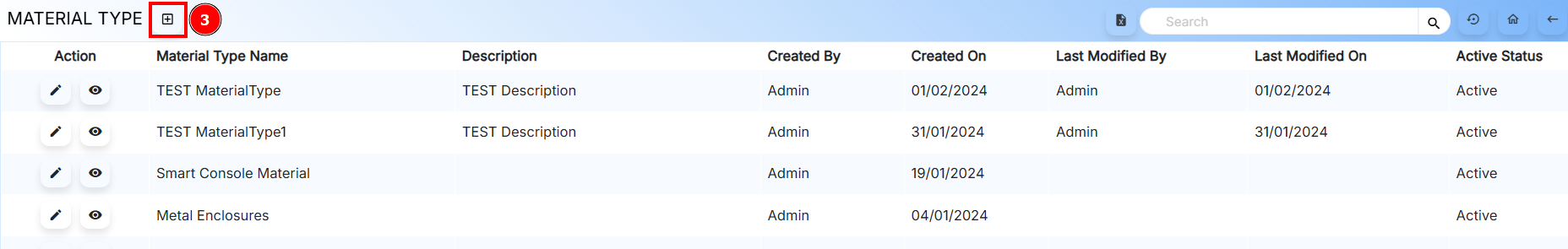 Add Material Type Button