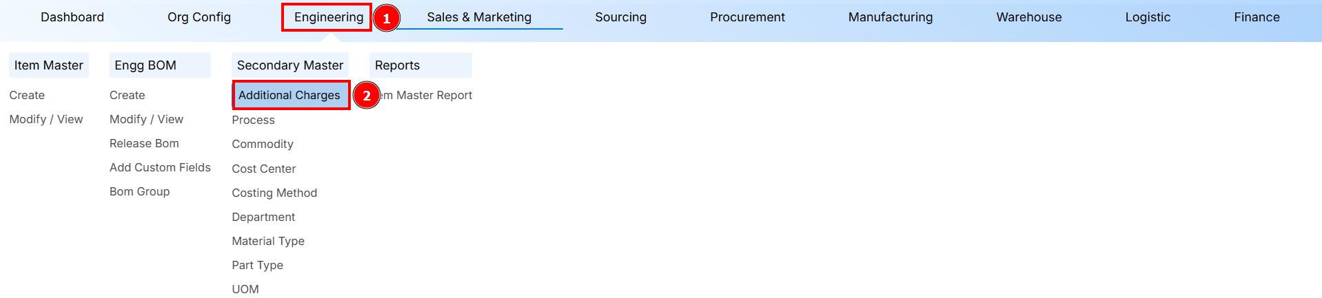 Navigation to Additional Charges
