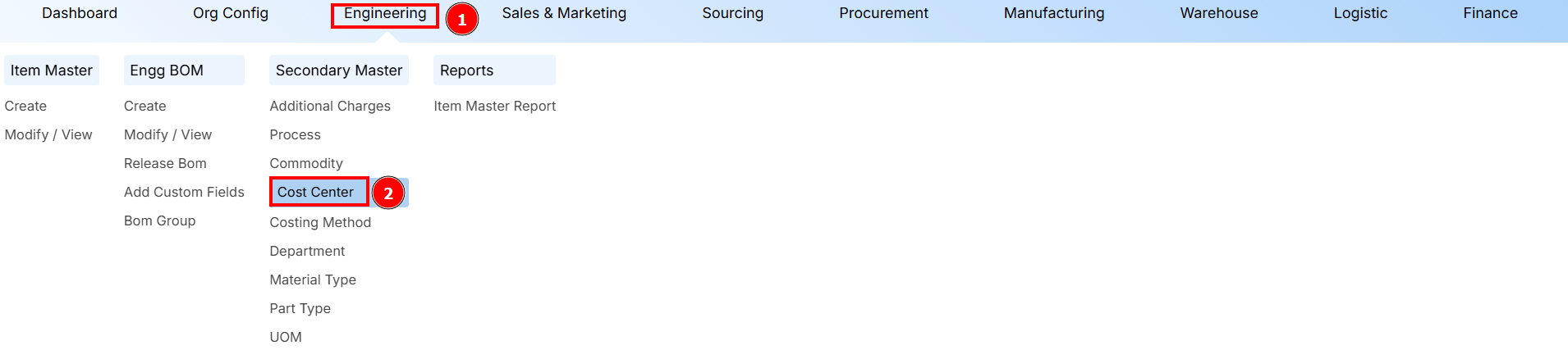 Navigation to Cost Center