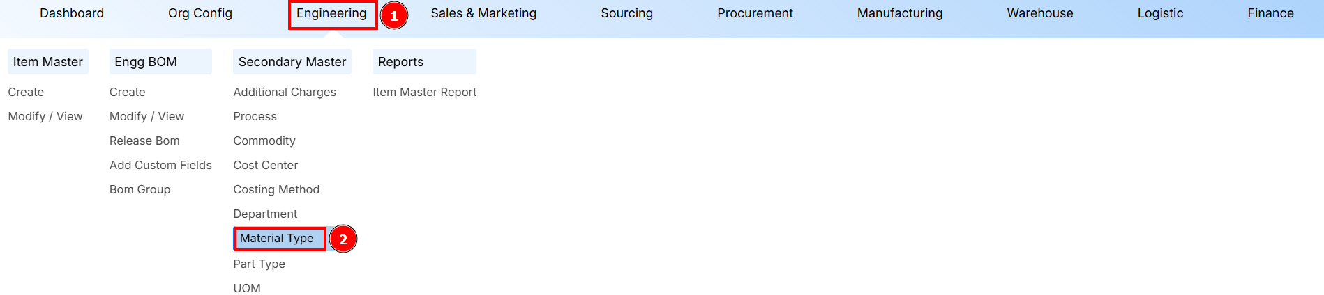Navigation to Material Type