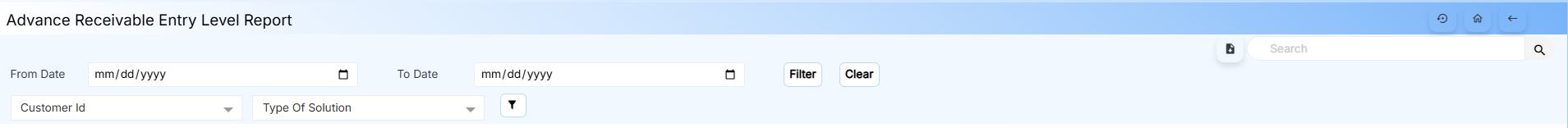 Advance Receivable Entry Level Report Interface