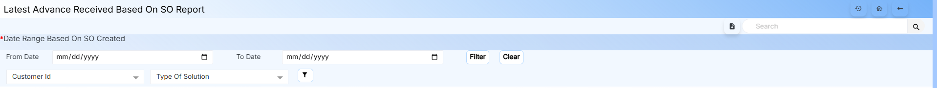Latest Advance Received Based On SO Report Interface