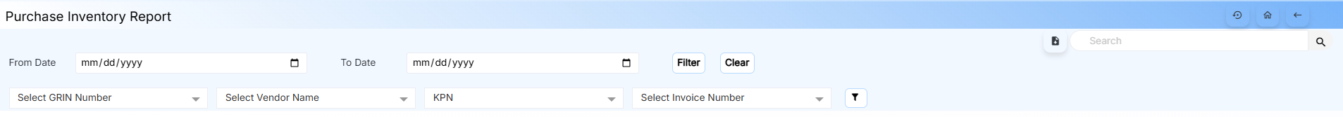 Purchase Inventory Report Interface