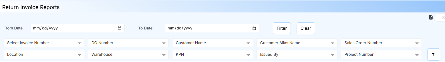 Return Invoice Report Interface