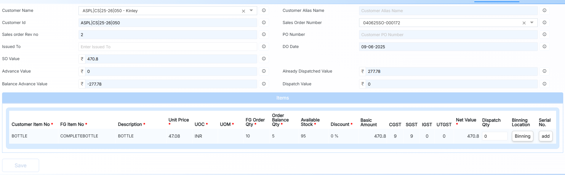 Delivery Order Example