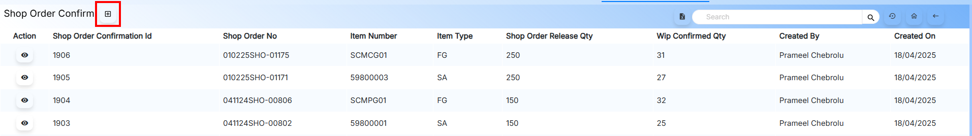 SHOP ORDER CONFIRM CREATE