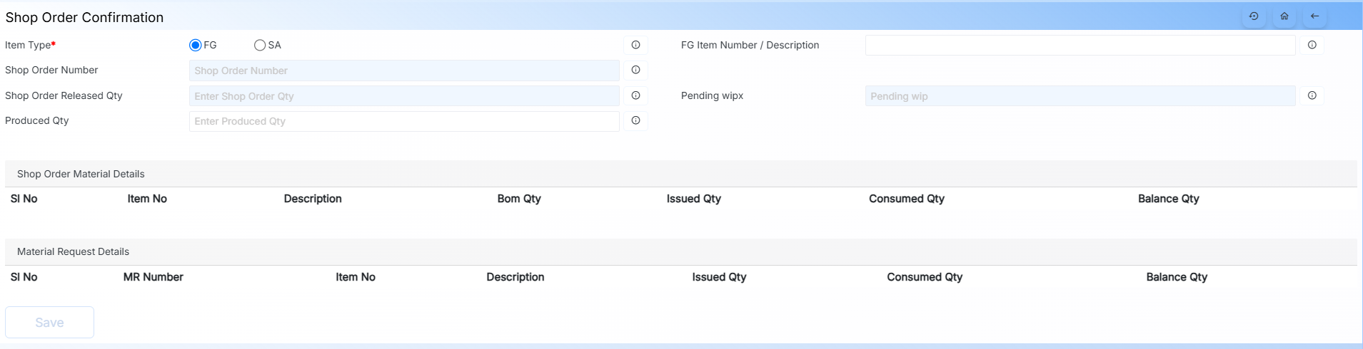 SHOP ORDER CONFIRM FORM