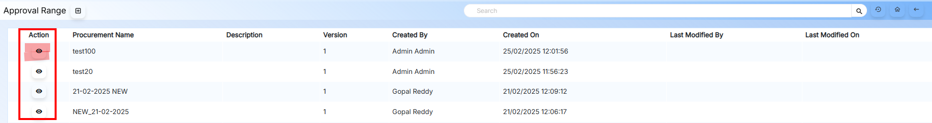 Approval Range Actions