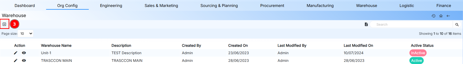 Add Warehouse Button