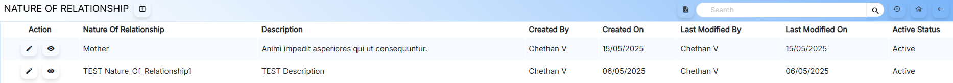 Nature of Relationship Listing