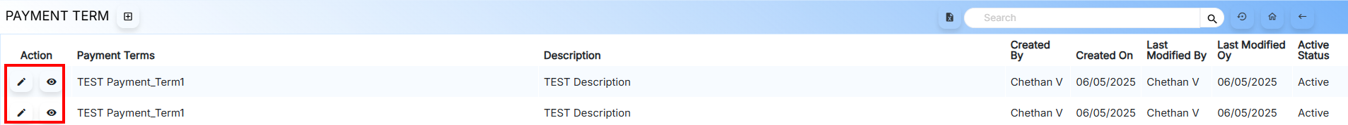 Payment Terms Actions