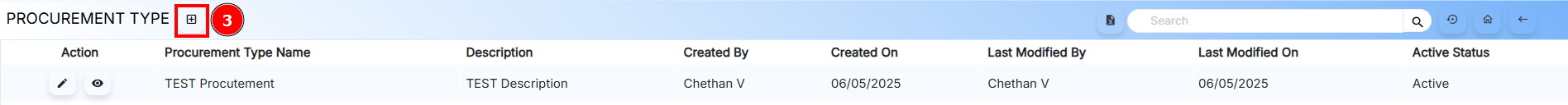 Add Procurement Type Button