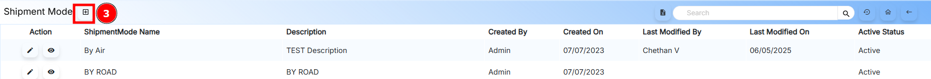 Add Shipment Mode Button
