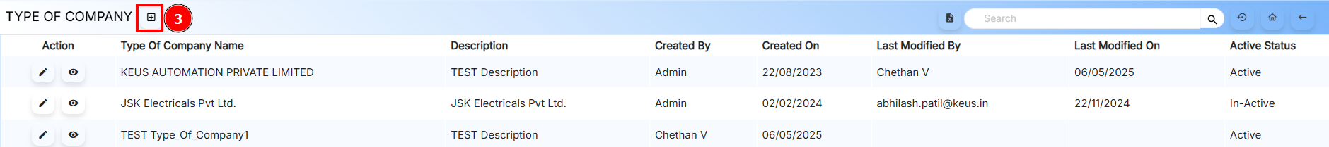 Add Type of Company Button