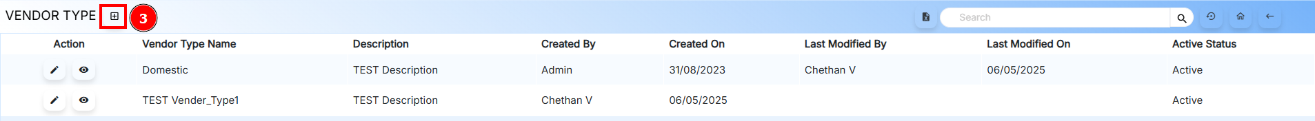 Add Vendor Type Button