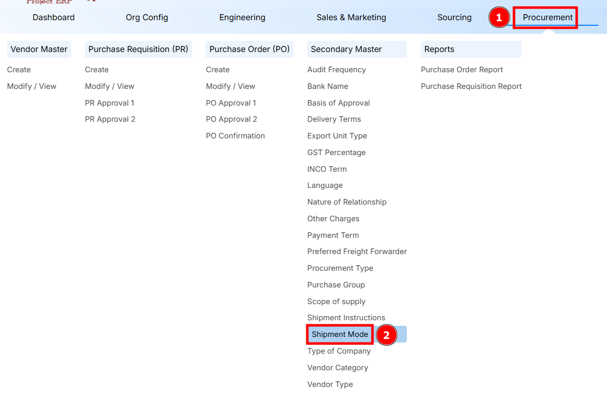 Navigation to Shipment Mode