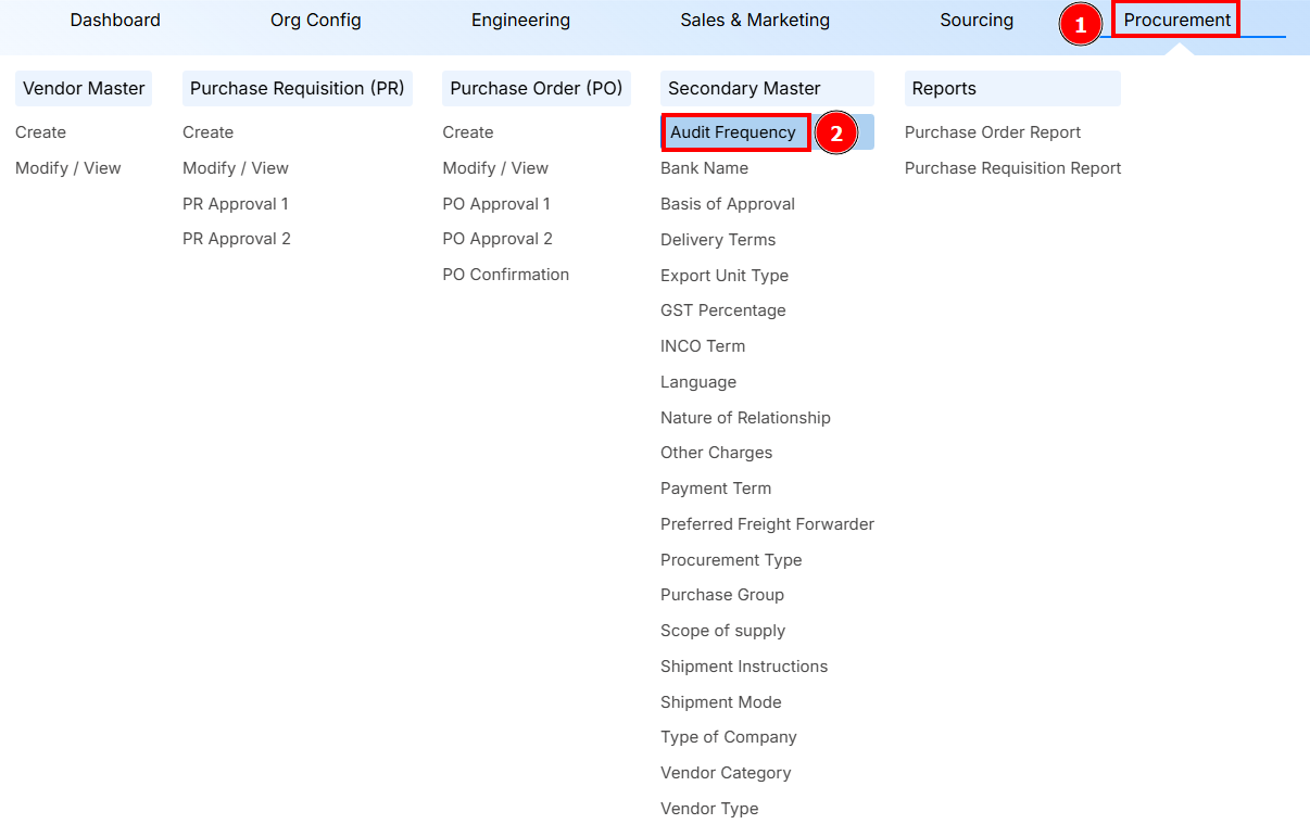 Navigation to Audit Frequency