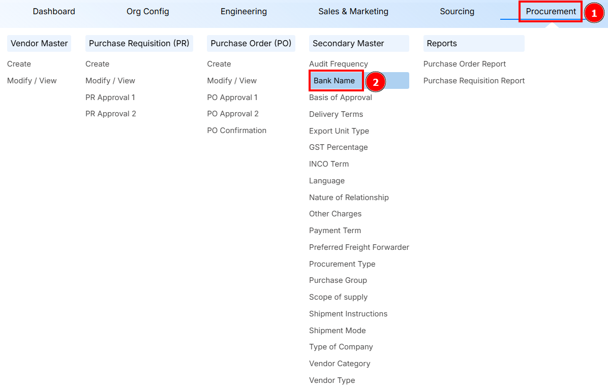 Navigation to Bank Name