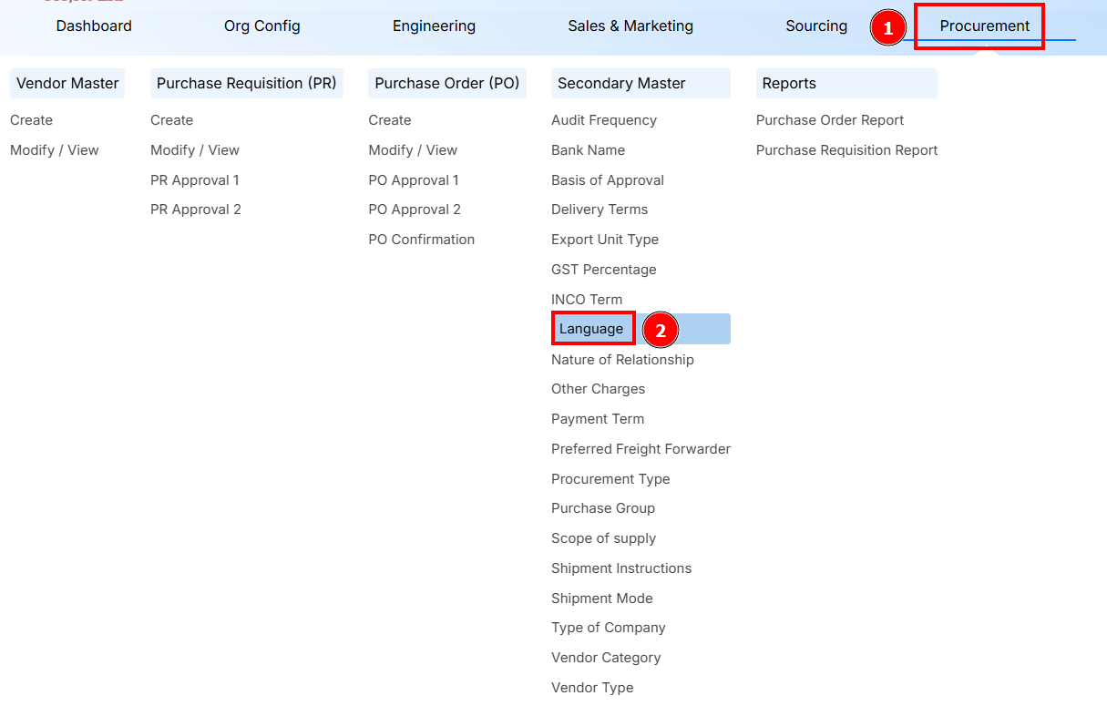 Navigation to Language