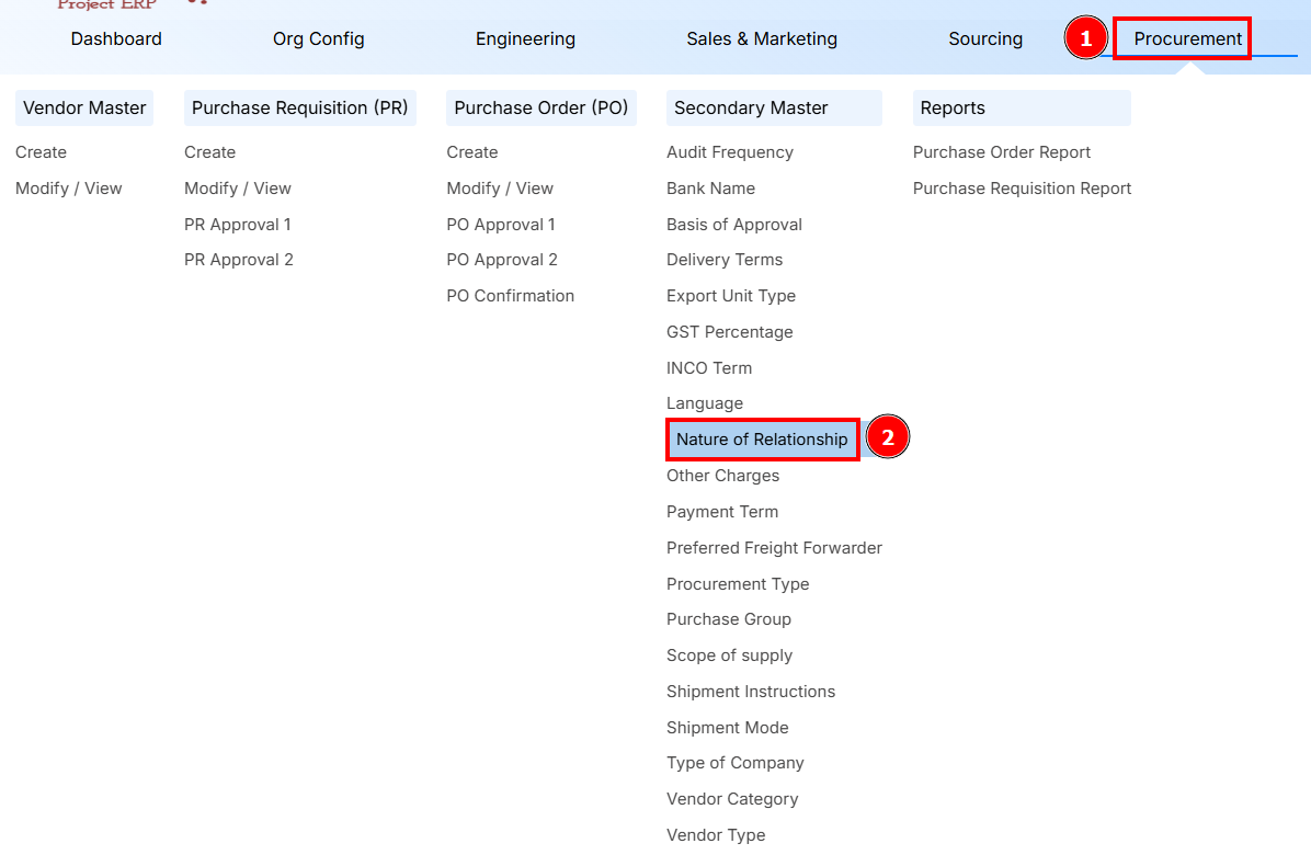 Navigation to Nature of Relationship