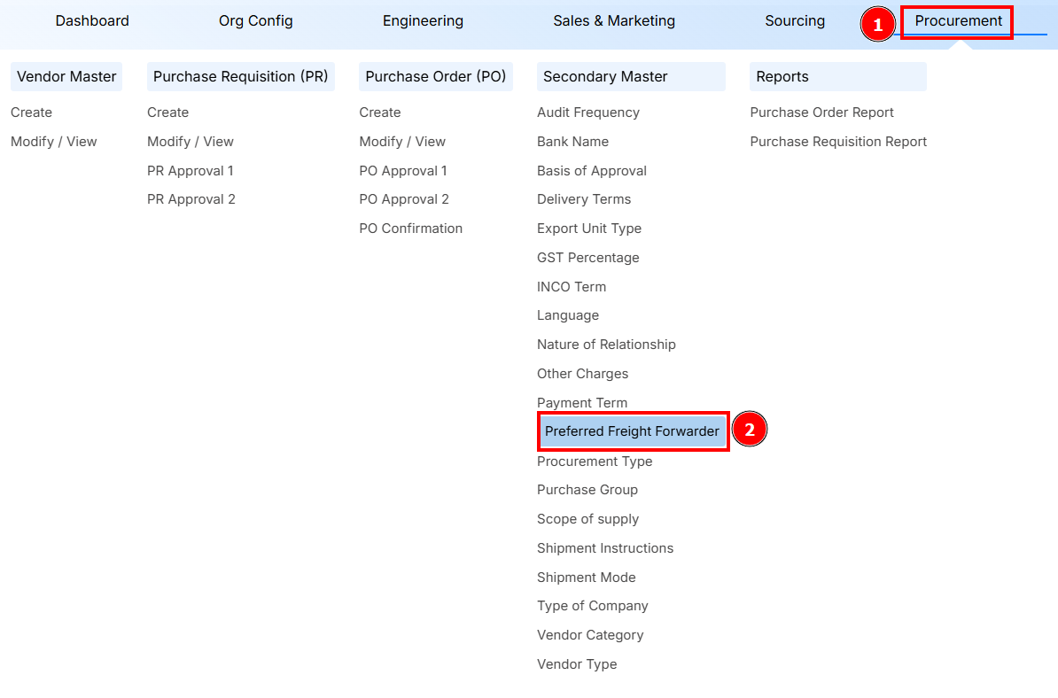 Navigation to Preferred Freight Forwarder