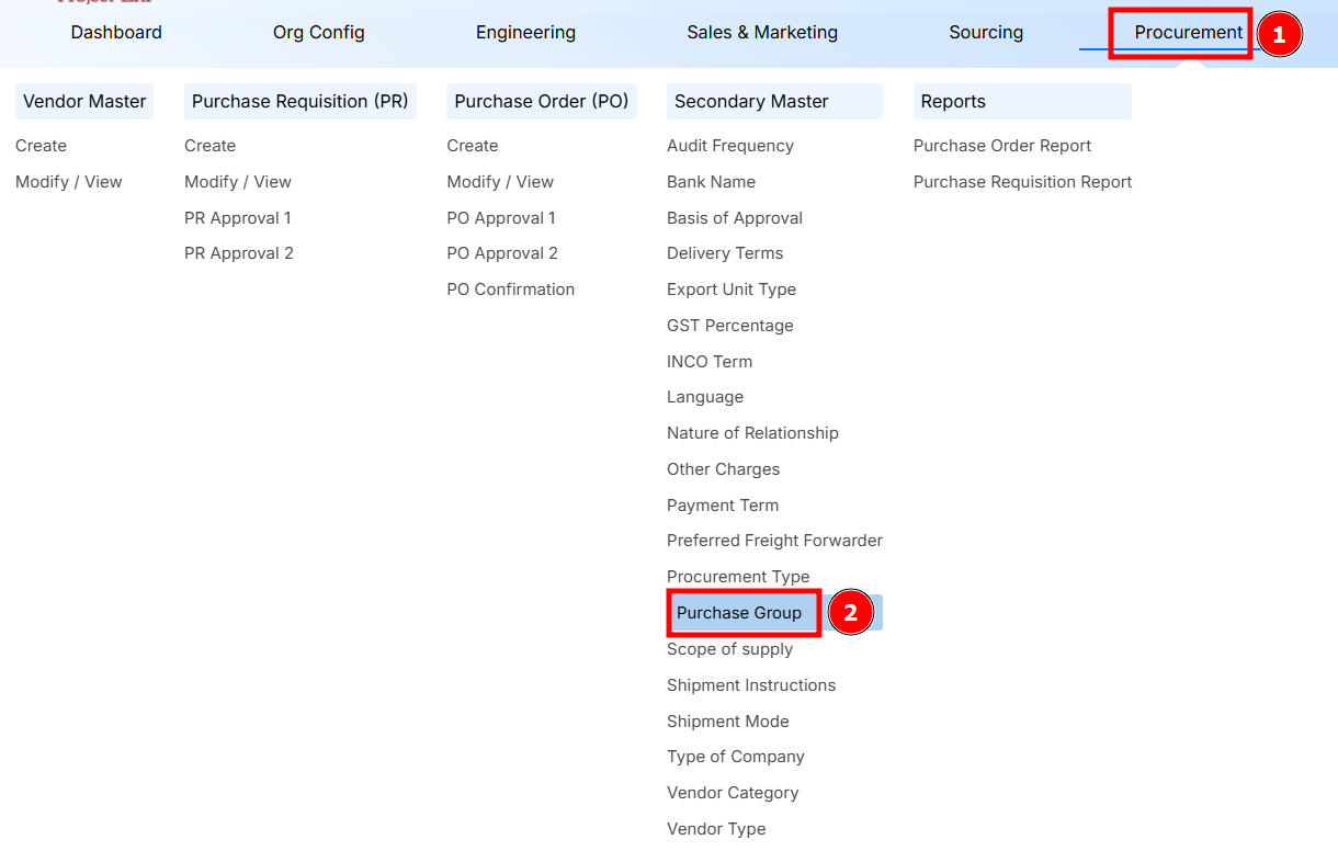 Navigation to Purchase Group