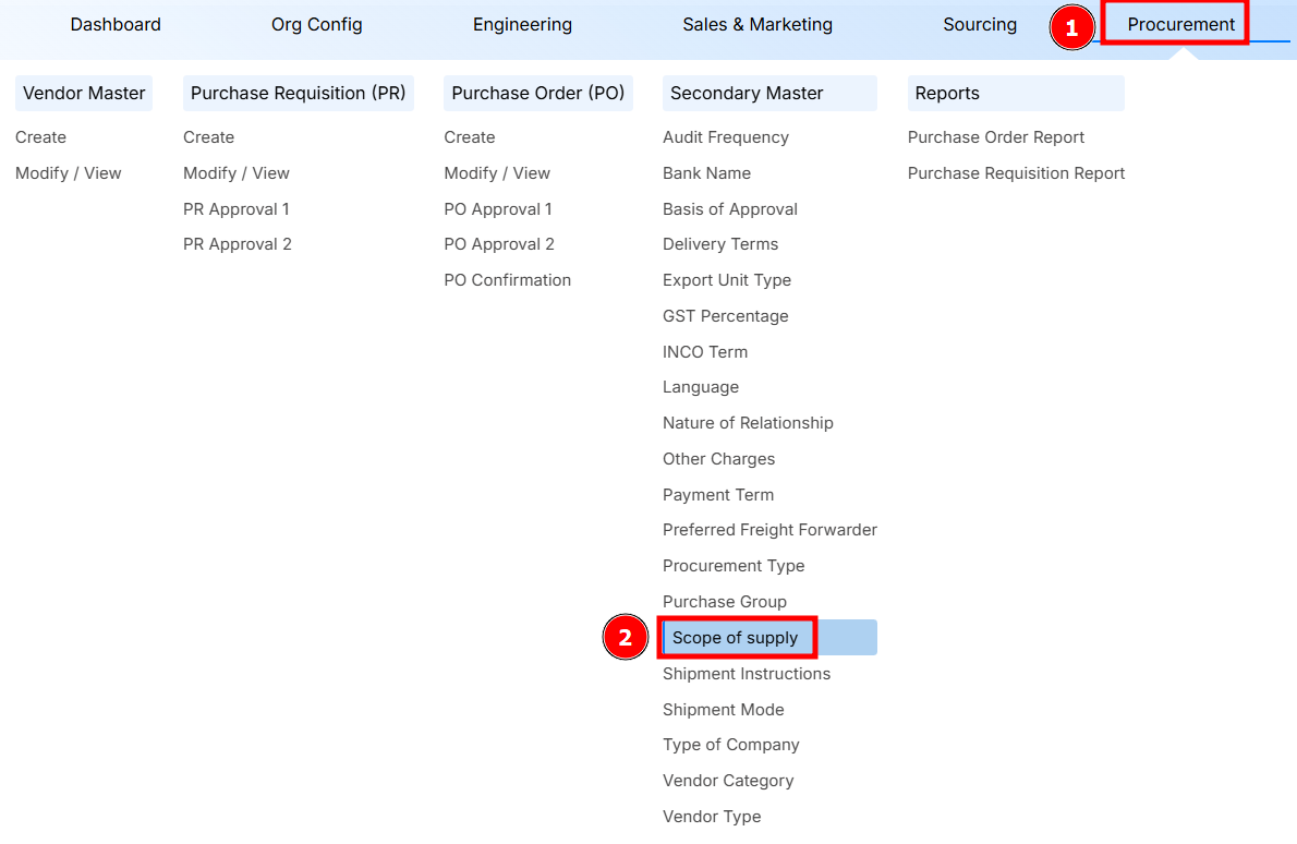 Navigation to Scope of Supply