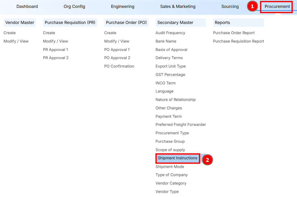 Navigation to Shipment Instruction