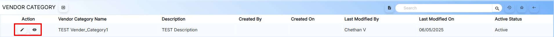 Vendor Category Actions