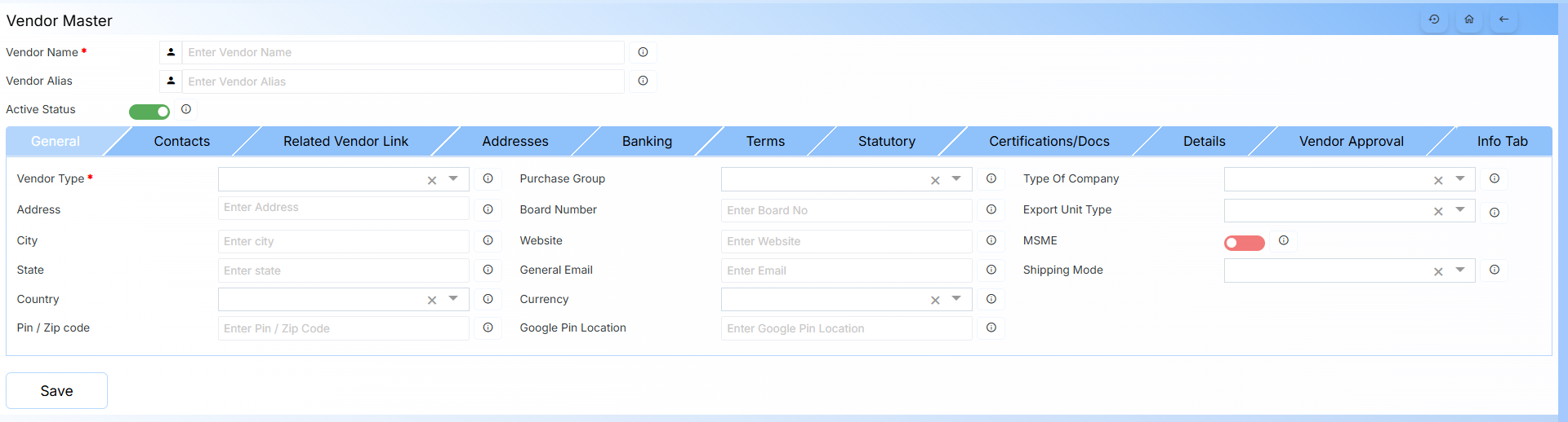 VENDOR MASTER WITH GENERAL