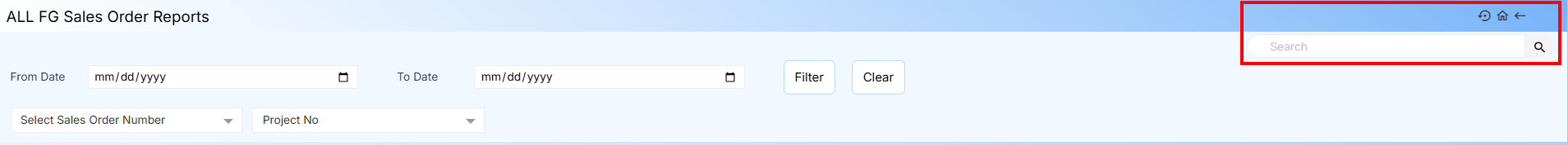 ALL FG Sales Order Reports Icons