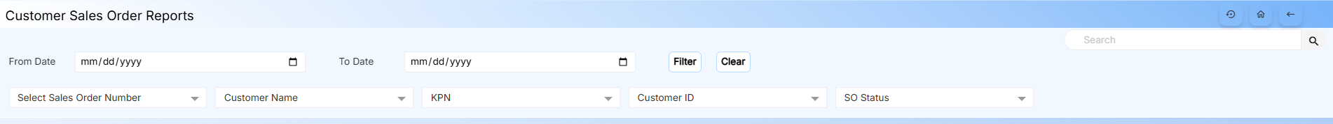 CUSTOMER SALES ORDER REPORT FORM