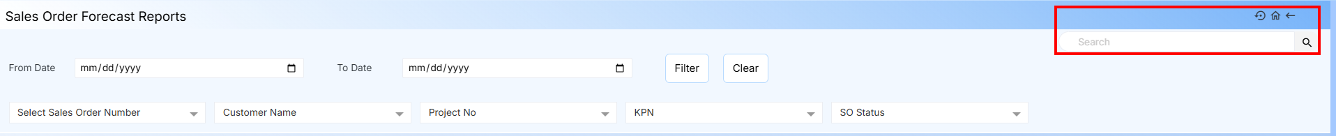 SALES ORDER FORECAST REPORT NAVIGATION OPTION