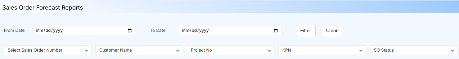 SALES ORDER FORECAST REPORT FORM