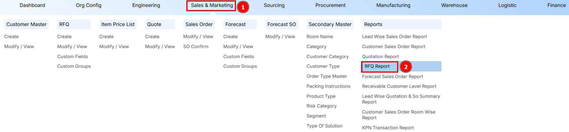 STEPS FOR RFQ REPORT