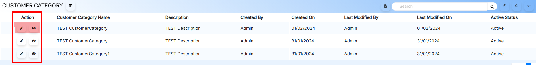 Customer Category Actions