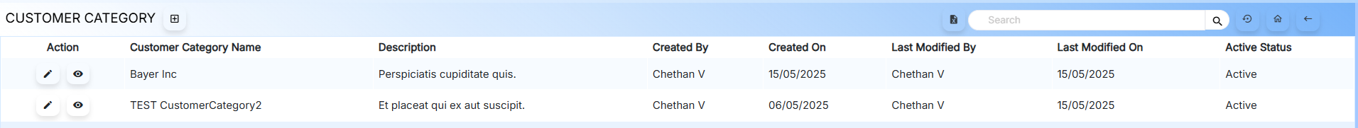Customer Category Listing