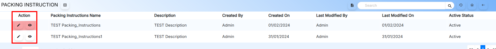 Packing Instruction Actions