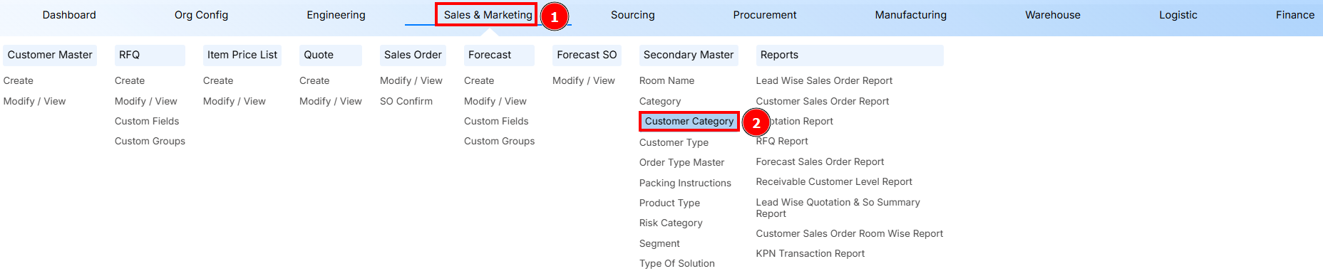 Navigation to Customer Category