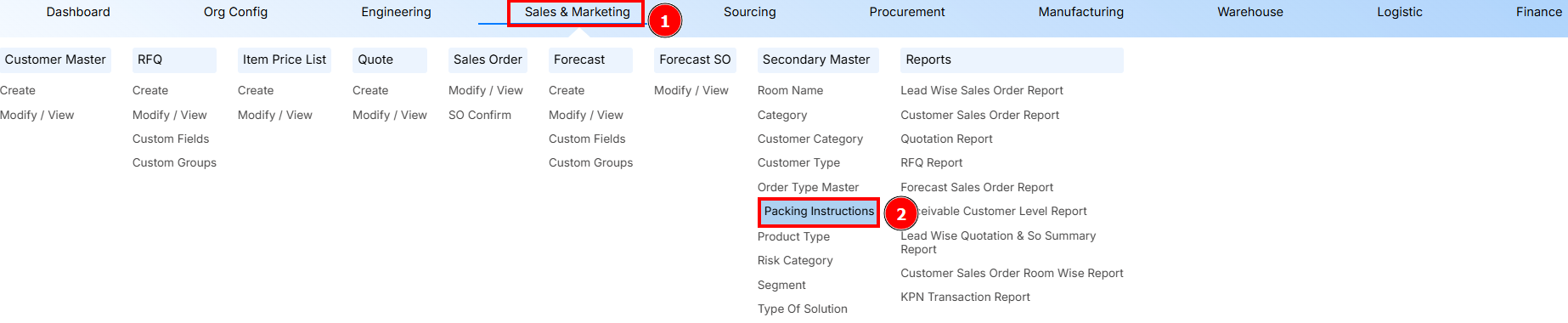 Navigation to Packing Instruction