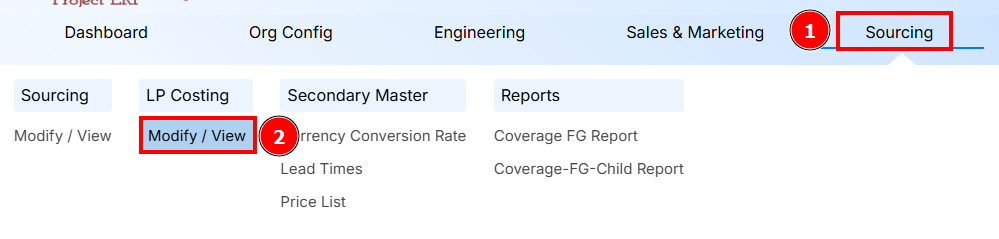 Steps to Modify/View LP Costing