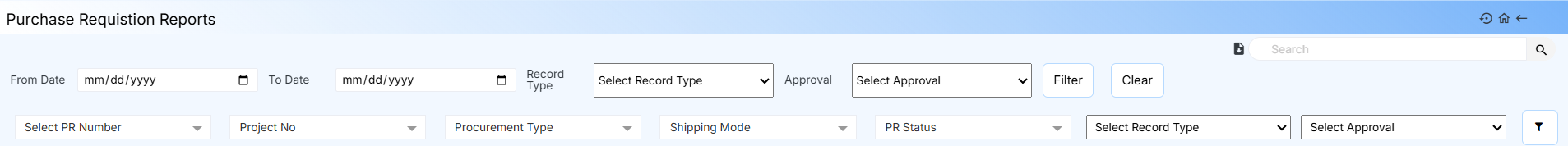 PURCHASE REQUISITION REPORT PAGE