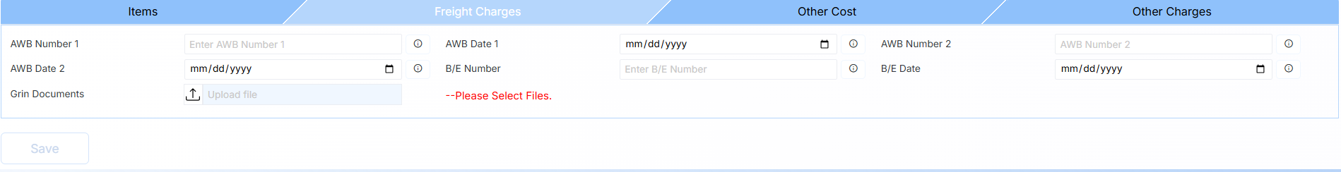 GRIN FREIGHT CHARGES