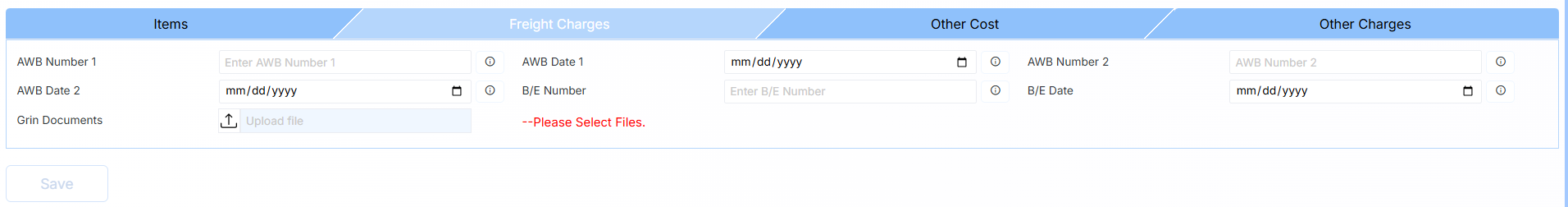 SERVICE ITEM GRIN FREIGHT CHARGES