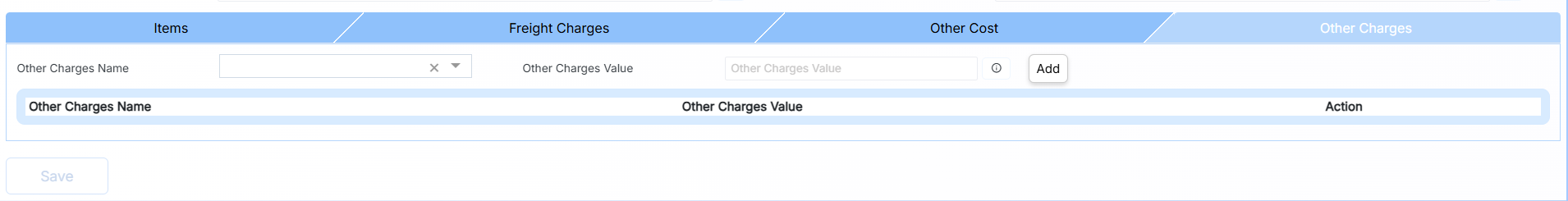 SERVICE ITEM GRIN OTHER CHARGES
