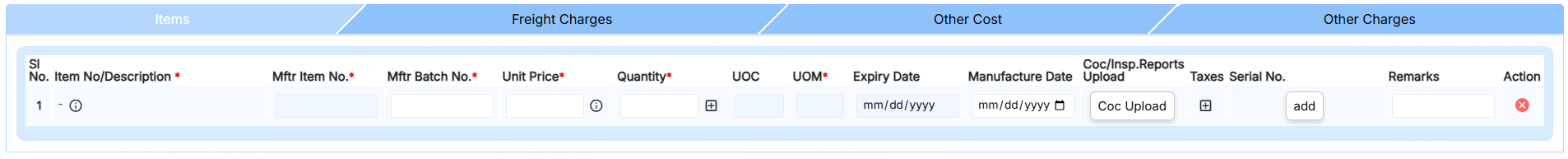 SERVICE ITEM GRIN FOR SINGLE PO ITEM FORM