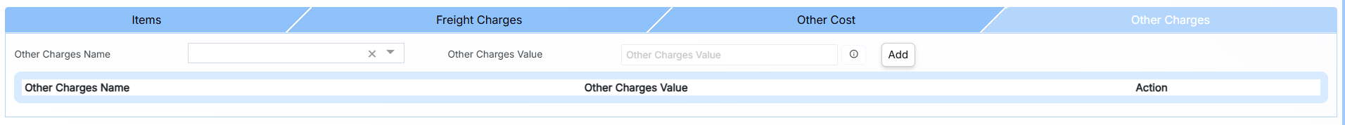 SERVICE ITEM GRIN FOR SINGLE PO OTHER CHARGES